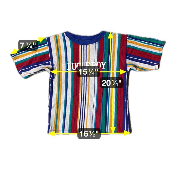 Vintage Striped 90s Kids T Shirt XL Unisex Bugle Boy USA Spell Out Rainbow - Picture 8 of 8
